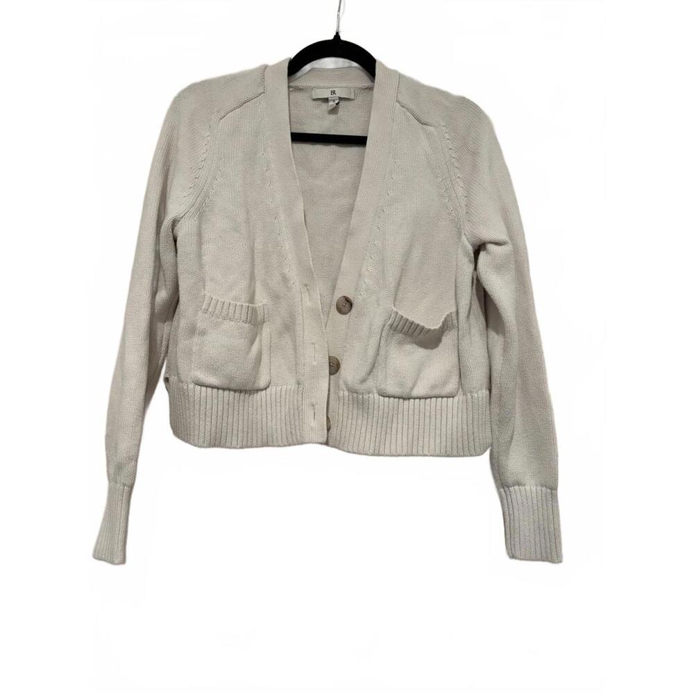 Banana Republic silk/cotton blend ivory womens button cardigan sweater sz S 1603